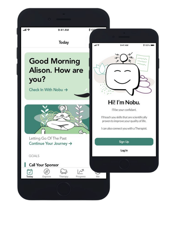 screens from the nobu mental health app